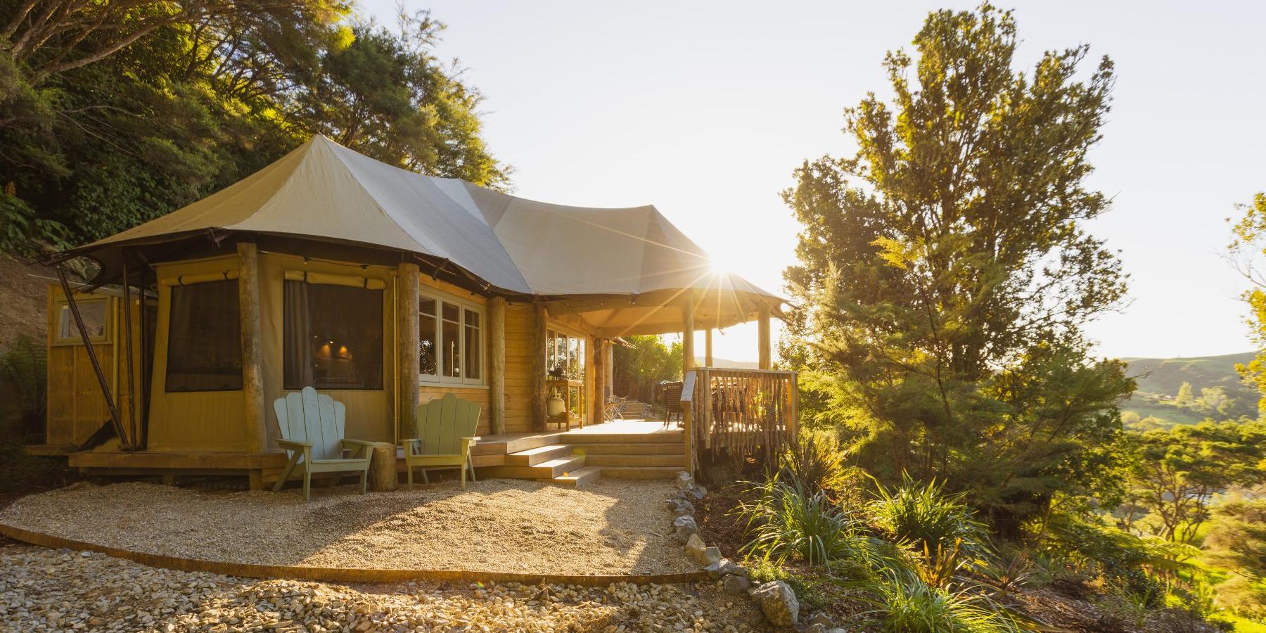 tarata tent canopy camping escapes waikato nz new zealand glamping travel couples retreat outdoor bath hot tub nature